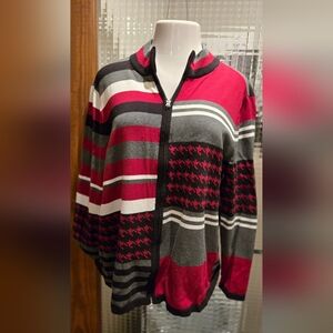CJ Banks Red and Black Striped Sweater
